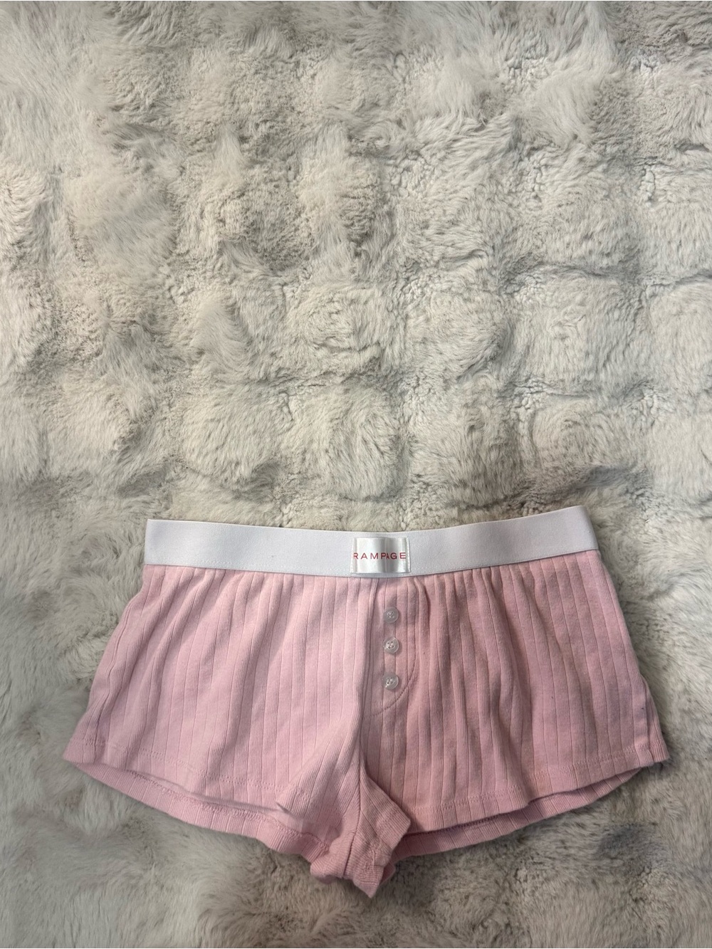 Rampage Pastel Pink Ribbed Knit Boxer Lounge Shorts